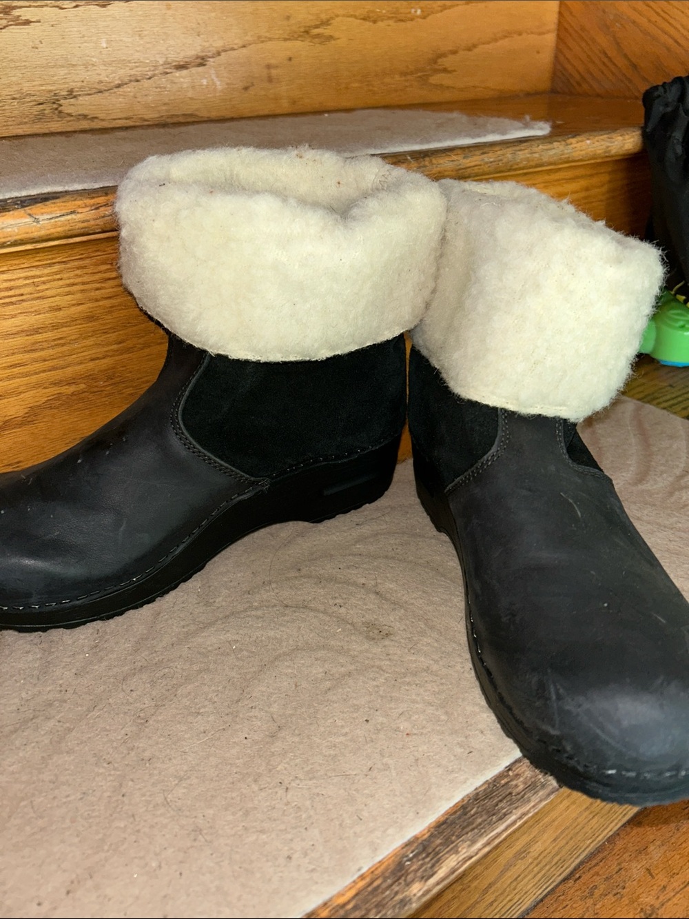 Sanita Women's Black Winter Ankle Boots with White Faux-Fur Cuff - Picture 2 of 5